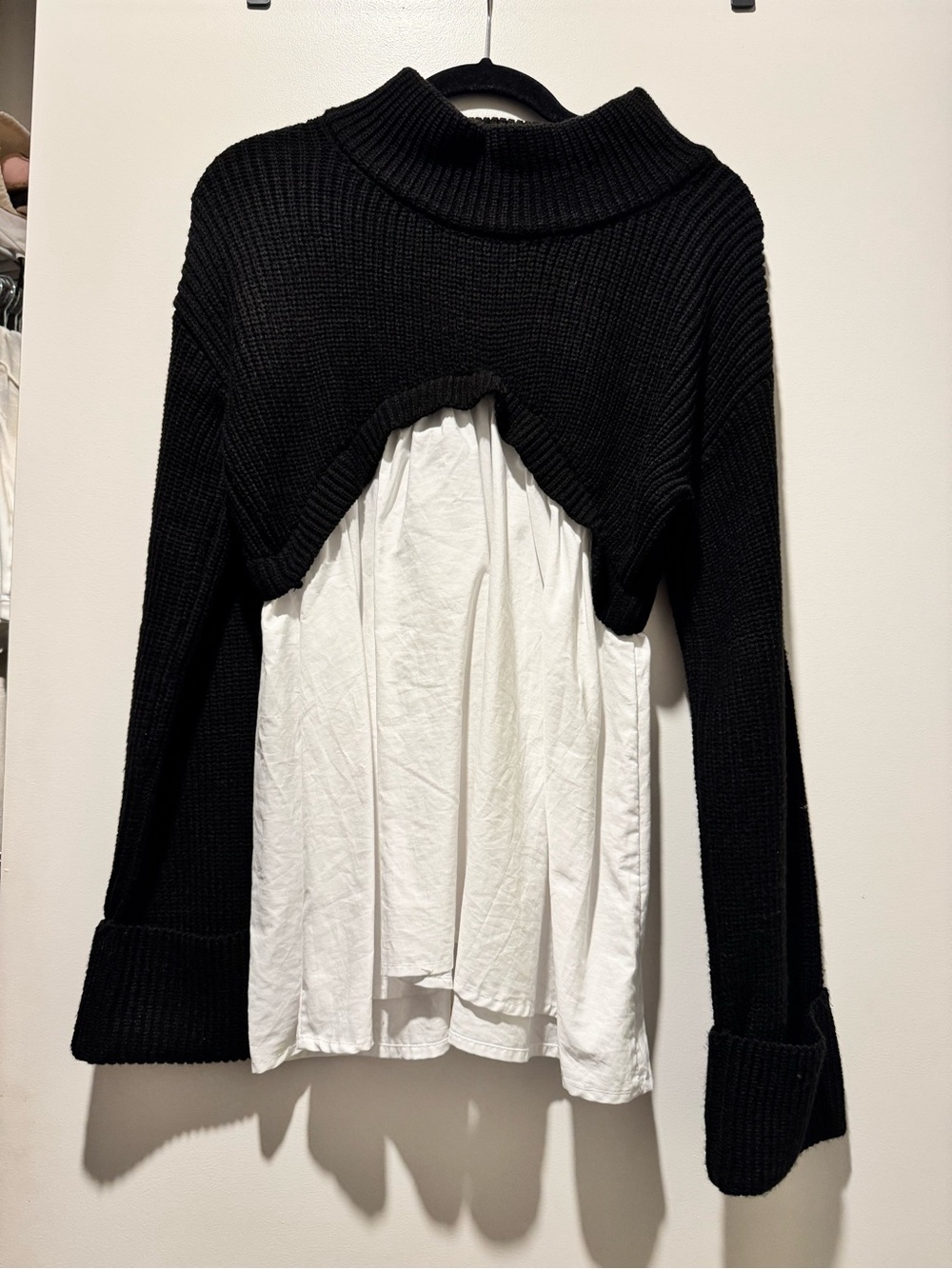 Black Sweater with White Shirt Detail